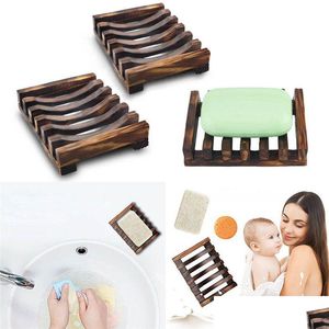 Jaboneras Estante Hueco De Madera Soporte De Bandeja De Bambú Natural Fregadero Cubierta Bañera Ducha Inodoro Entrega De Gota Hogar Jardín Baño Baño Acceso Dhhsb