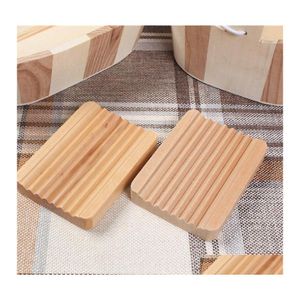 Jaboneras de madera Natural Soporte de bandeja de bambú Estante de almacenamiento Cajas de platos Contenedor Baño portátil Jabones Platos Almacenamiento Caja Inventario DH39Y