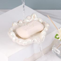 Jabonera de cerámica autodrenante, soporte para jabonera para baño y ducha, fácil limpieza, forma de nube