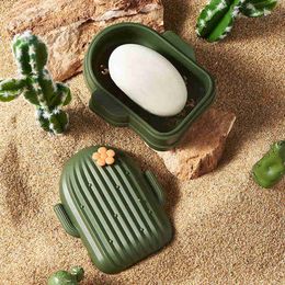 Drougeurs de savon Haut de savon en plastique Conteneur portable Cactus en forme de boîtier Boîte à savon avec couvercle pour douche de salle de bain voyage à la maison