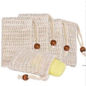 Sacs exfoliants pour savon Sac de savon ramie naturel en maille avec cordon de serrage pour faire mousser et sécher le savon JN08