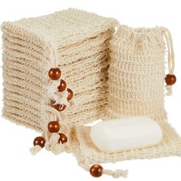 Bolsas exfoliantes de jabón: bolsa de ahorro de jabón de sisal natural con cordón para espuma, jabones de secado, exfoliación, baño de ducha de masaje