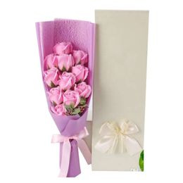 Fleurs de savon Fleurs décoratives rose artisanale Creative Design Valentin Day Gift 11pcs Simulation préservée Fleur Bouquet Boîte de mariage Décoration de la fête de mariage