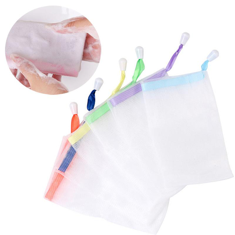 Fournitures de toilette de salle de bain Sac en maille de mousse de savon doux et suspendu pour nettoyer le filet moussant