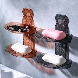 Soporte para jabón, plato de ducha para baño, caja de almacenamiento con drenaje, patrón de diamante autoadhesivo montado en la pared