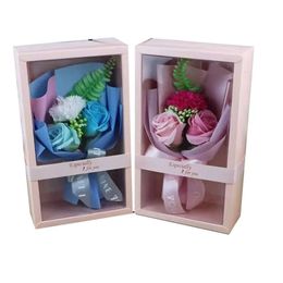 Jabón Rose Flower Box Creative para el día de San Valentín Cajas de regalo de Navidad Craft Roses Flores decorativas artificiales Bouquet Es S S