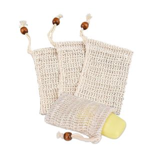 Bolsa de almacenamiento de jabón Herramienta de fregado Ducha de burbujas manual Bolsas de ahorro de jabón Titular Baño de ducha Espuma Bolsa de baño natural Bolsas de jabón de ducha de sisal M1228