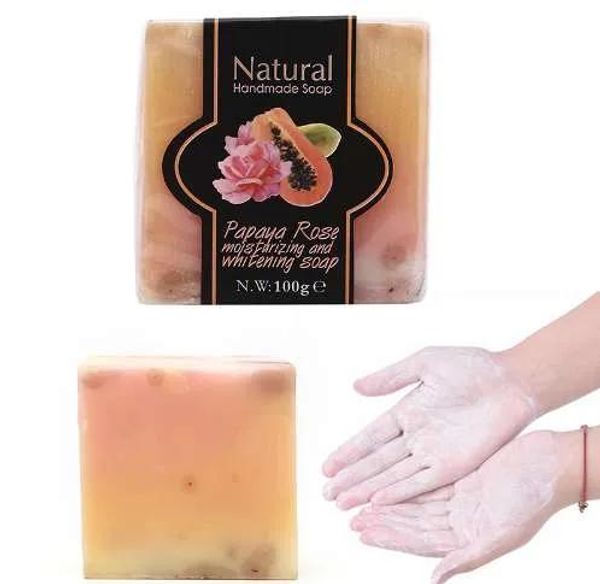 Jabones 1pc papaya blanqueador jabón hecho a mano aligeramiento de la piel hidratante jabón de baño de limpieza 111G 5.5cm x 5.5 cm x 3cm
