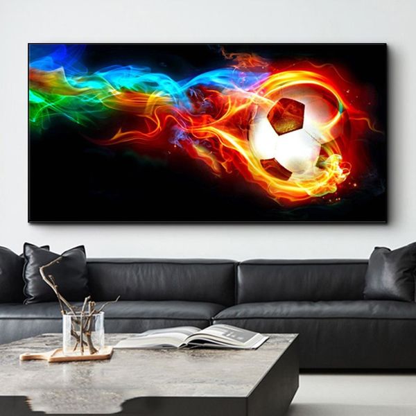 Fútbol abstracto colorido llama envuelto carteles de fútbol e impresiones lienzo pintura impresión arte de la pared para la decoración del hogar de la sala de estar Cuadr291b