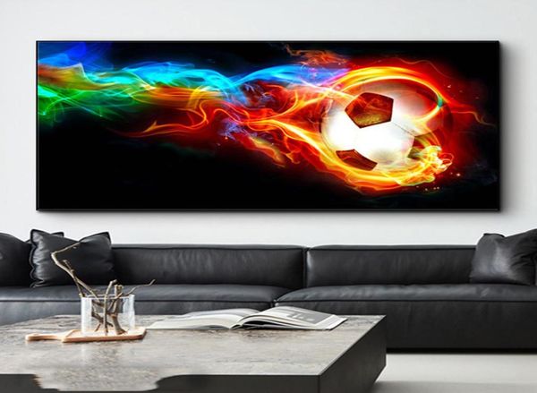 Fútbol Abstracto Colorido de llamas envueltas Carteles de fútbol y estampados Pintura de lona Arte de pared impresa para sala de estar Decoración del hogar CUADR7470725