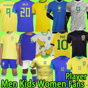 Futebol Brasil Mens Camisetas Jerseys 2024 2025 Homens Conjuntos Crianças Kit Mulheres Brasil Meninos Pelé Uniforme Vini Jr Alisson 23 24 25 Manga Longa Fãs Jogador Versão Goleiro