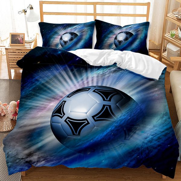 Couvre-couette de football Set King / Queen Size, Youth Balls Sports Toxe Bedpread, Boys Football Black Multicolor Polyester Quilt Cover