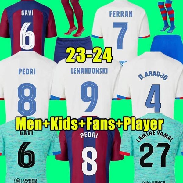 Soccer Jersey 2022/23, Chift de football personnalisé Hommes enfants, kit d'uniforme à domicile avec short pour Lewandowski, Pedri, Ferran, Araujo, Christensen, Dembele, Memphis,