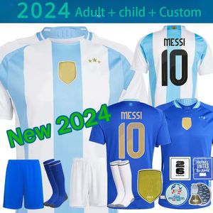 Soccer Jersey 2024 Copa America Cup Camisetas Kid Kit 2025 Équipe nationale 24/25 Kits de football à l'extérieur DI Maria Lautaro Martinez Argentine