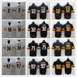 Hombres Fútbol 97 Cameron Heyward Jersey 18 Diontae Johnson 12 Terry Bradshaw 32 Harris 36 Jerome Bettis 75 Joe Greene 92 James Harrison 2 Mike Vick Cosido Negro Blanco