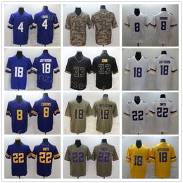 Men Football 18 Justin Jefferson Jersey 8 Kirk Cousins ​​22 Harrison Smith 33 Dalvin Cook 4 Brett Favre Team Purple White Black Geel Leger Groene Olijf Salute To Service