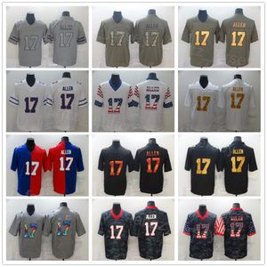 Hommes 17 Maillots de football Josh Allen Olive Salute To Service Camo Drift Fumée Déesse Césure Drapeau Chanvre Gris Rainbow Leopard Grain Noir Rouge Vert Armée Cousu