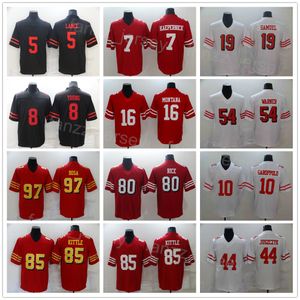 Hommes Football 44 Kyle Juszczyk Jerseys 54 Fred Warner 80 Jerry Rice 85 George Kittle 97 Nick Bosa 42 Ronnie Lott 5 Trey Lance 7 Colin Kaepernick Noir Blanc Rouge Cousu