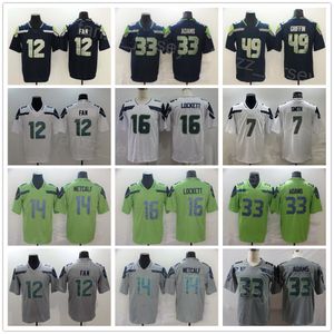 Hommes Football 33 Jamal Adams Jersey 14 DK Metcalf 16 Tyler Lockett 7 Geno Smith 12 12e Fan 49 Shaquem Griffin Toutes les coutures Couleur de l'équipe Bleu marine Blanc Vert Gris Sport