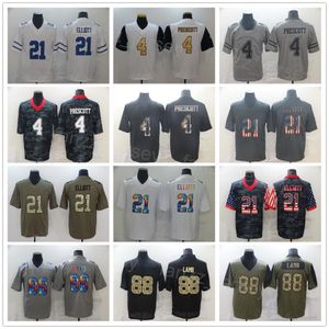 Men Football 21 Ezechi￫l Elliott Jersey 88 Ceedee Lamb 4 Dak Prescott Flag Smoke Hemp Gray Draai de klok Olive Salute terug naar Service voor sportfans genaaid uniform