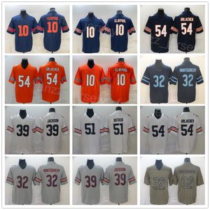 Men Football 32 David Montgomery Jersey 54 Brian Urlacher 10 Chase Claypool 51 Dick Butkus Salute To Service for Sport Fans Color Rush Blue White Orange Gray