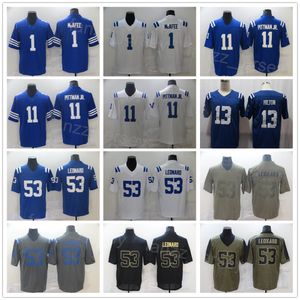 Men Football 1 Parris Campbell Jersey 11 Michael Pittman Jr 53 Shaquille Leonard 13 Ty Hilton Army Green Salute to Service Team Color Blue White Black All Stitching