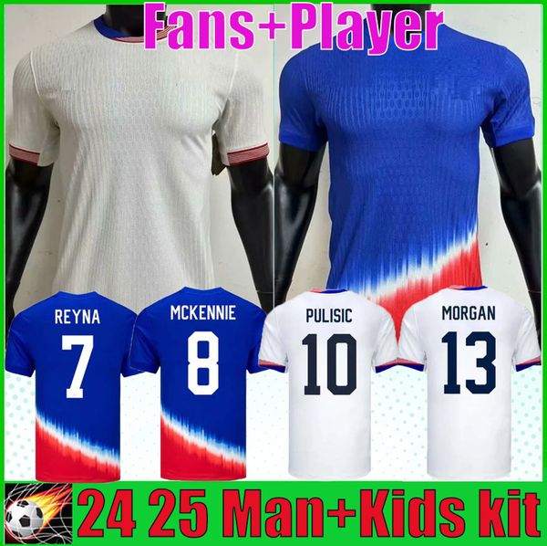 USA 24 25 Maillots de football PuLIsIC REYNA AARONSON WEAH McKeNNIE 2024 Copa America États-Unis Maillot de futol FERREIRA MORGAN Chemise de football version fans du joueur