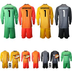 Voetbaltruien 2021-22 Kids Lange Mouw Milano voetbalteam #1 Handanovics doelman Jersey Internal Italy Milans Home Away Kit Sets Uniform