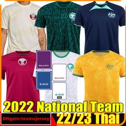 Voetbaltruien 2022 2023 Qatar Soccer Jerseys National Team World Cup 22 23 Saoedi -Arabië voetbal Shirts Men Kids Kits Set Australia's Spider Jerseys de Futbol Unifo