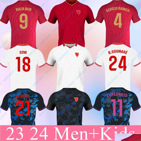 Soccer Jerseys 2023 2024 Séville Sevillas Final L.ocampos Suso Jong Maillot Gudelj K.Rekik Tecatito Munir Rafa Men Kid Kit 22 23 24 F DHITF