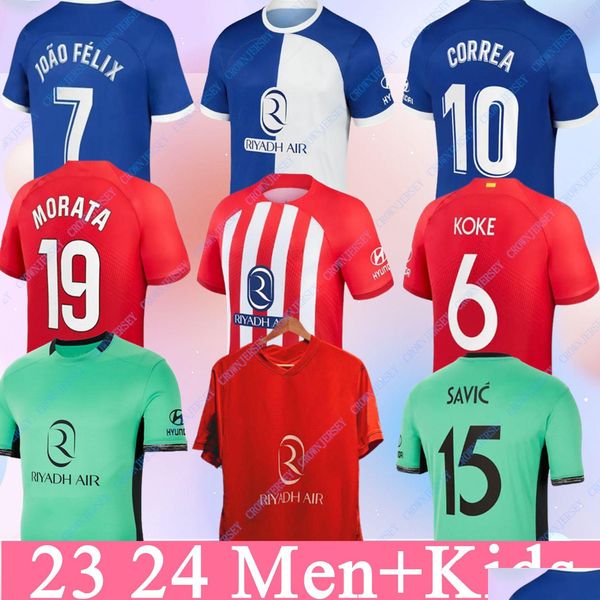 Jerseys de fútbol 2023 2024 Memphis Home Away M. Llorente Correa Camiseta Fútbol Camisas Hombres Niños Griezmann R. Carrasco de Pa Atlético Ma Dhlpq