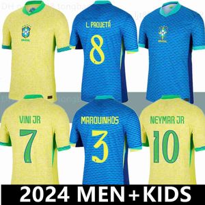 Voetbalshirts 2024 Braziliës Jersey Neymar Jr Brasil Casemiro Nationaal team GJESUS PCOUTINHO Home Away Men Kids Lpaqueta Tsilva Pele Marcelo Vini voetbalshirt uni.