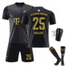 Jerseys de football 21-22 Bayern Away Black Gold, Numéro 25 Muller Jersey, 9 Lewandowski Football Jersey Set, 10 Sane