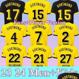 Jerseys de football 23 24 110th Dortmund Borussia F.Nmecha Kamara 2023 2024 Black Football Shirt Reus Bellingham Hummels Reyna Brandt Men K DH7SU