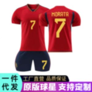 Voetbaljerseys 23 Spaanse thuisvoetbaljersey Set Gavi 9 Morata 7 Wereldbeker Team Uniform Print nummer