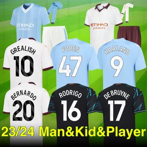 Jerseys de football HAALAND 23 24 DE BRUYNE PHILLIPS MANS CITIES GREALISH FERRAN MAHREZ FODEN BERNARDO CANCELO RODRIGO Chemise de football Hommes Joueur Kit Enfants Ensembles Uniformes