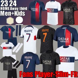 Jerseys de football MBAPPE 23 24 Accueil Troisième 2023 2024 DI MARIA WIJNALDUM SERGIO RAMOS HAKIMI Quatrième Maillots de Football Hommes Enfants Kits Chaussette