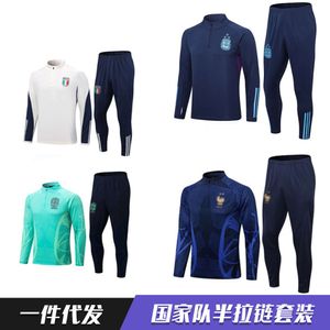 Voetbalshirts heren 2324 Argentinië Italië herfst volwassen kinderen voetbaltrainingspak half pull sporten ademende lange mouw set