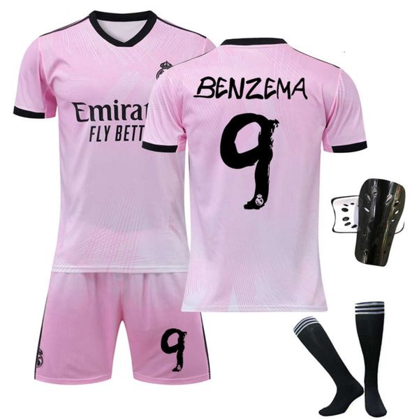 Soccer Jerseys Men's Tracksuits 2223 Real Madrid Pink Co Short Commémorative Shirt No.9 Benzema n ° 7 Azar Football Set