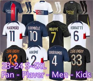 2023 2024 Paris Maillots de football Jerseys de football KOLO MUANI MBAPPE O.DEMBELE M.ASENSIO Lee Kang dans HAKIMI 23 24 CHEMISE DE FOOTBALL ZAIRE-EMERY Maillot Foot Hommes Kit Enfants