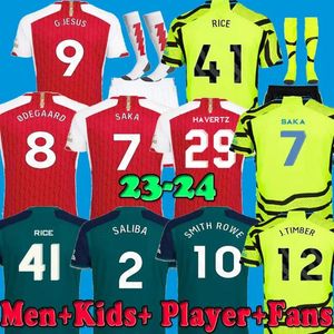 23 24 Arsen Soccer Jerseys Riz Jorginho Havertz Jésus Smith Rowe Saka Version Fans Trossard Martinelli Tierney 2023 2024 Chemise de football en bois Hommes Kit Enfants 3ème loin