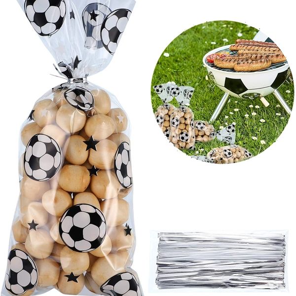 Bolsa de favores de la fiesta de fútbol Bolsas de regalo con tema de fútbol termosellable Treat Candy Goodie con lazos para la Copa del Mundo 220704