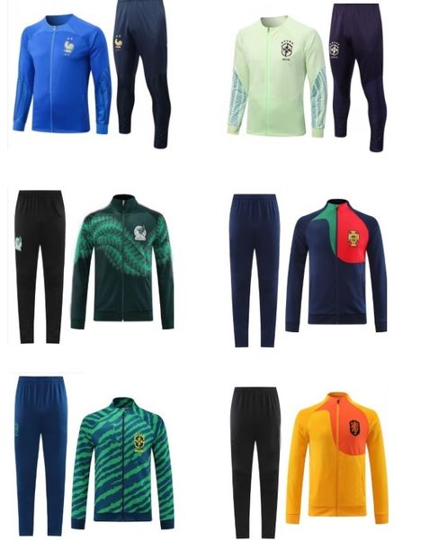 Conjuntos de fútbol / Chándales 2022 Equipos de México Conjuntos de chándales de fútbol Tranning Suirts Tops y pantalones Traje de chaqueta de Brasil Manga larga Cremallera completa