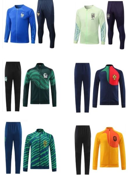 Ensembles de football / Survêtements 2022 Mexique Équipes Ensembles de survêtements de football Tranning Suirts Hauts et pantalons Brésil Veste costume Manches longues Fermeture à glissière complète