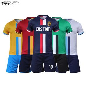 Voetbalsets/tracksuits Men Kids Football Jersey Set Custom Sublimation Blanks Team Club Soccer Training Uniforms Summer Shirt Shorts Outfit Dessl2403