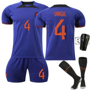 Soccer sets / survêtements Hers Tracksuits 2223 Pays-Bas à l'extérieur de la Coupe du monde Jersey n ° 4 Van Dijk 21 de Jong 10 Depe Football Shirt Blue Short Suit
