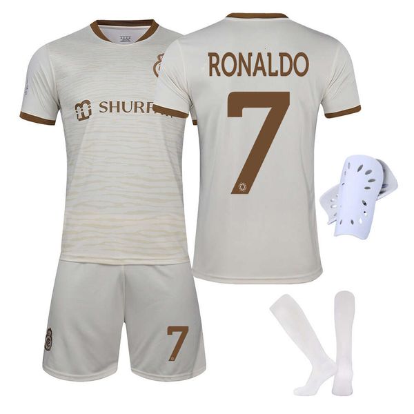 Soccer sets / Tracksuits Hers Tracksuits 2223 Al-Nassr FC Victory Second Tournament No.7 Ronaldo Football Shirt Set Saudi League White Jersey avec chaussettes avec chaussettes