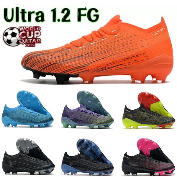 Chaussures de football Chaussure de football Ultra 1.2 FG / AG Noir Jaune Alerte Vitesse de la lumière 2022 Coupe du monde Hommes Crampons Designer Baskets Sports de plein air Formateurs avec boîte