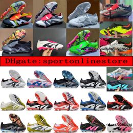 Envoyer avec des bottes de football de qualité de sac 30e anniversaire 24 Elite Tongue Fold Laceless Lacets FG Mens Soccer Cilats confortables Entraînement en cuir Chaussures de football