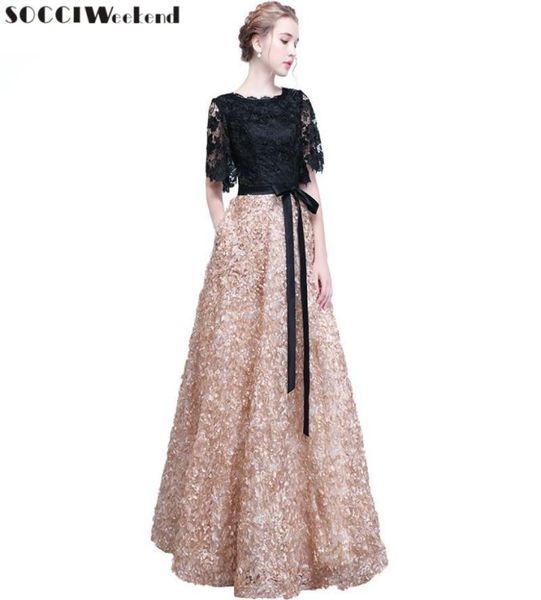 Socci Weekend Vestidos elegantes para madre de la novia Flores de encaje negro Vestido de fiesta formal para mujer Vestido de noche Robe De Soiree SH1907088219226